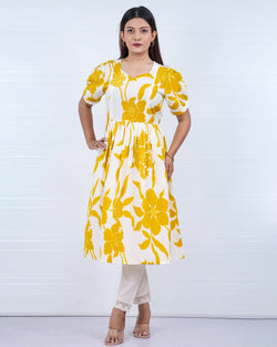 Yelllow cotton feeding kurti