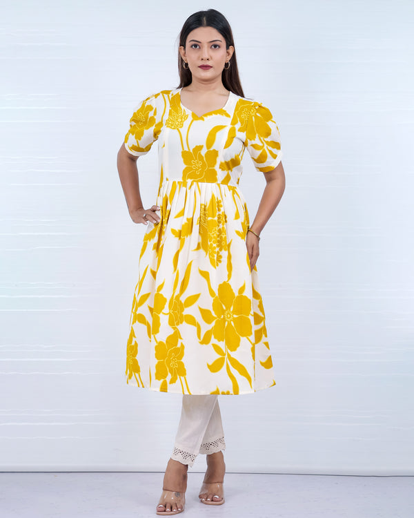 Yelllow cotton feeding kurti