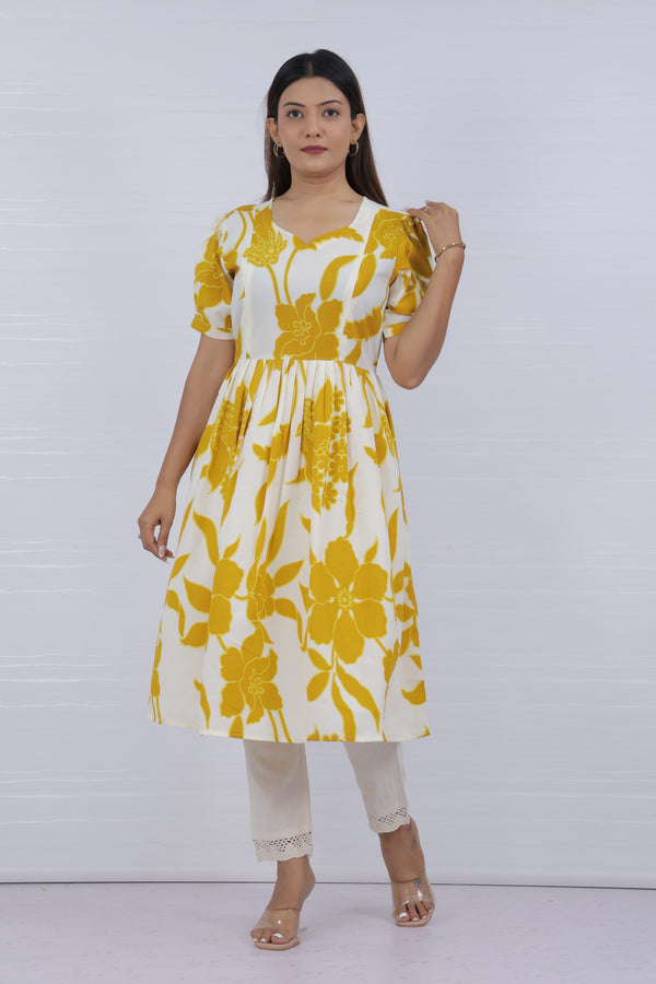 Yelllow cotton feeding kurti
