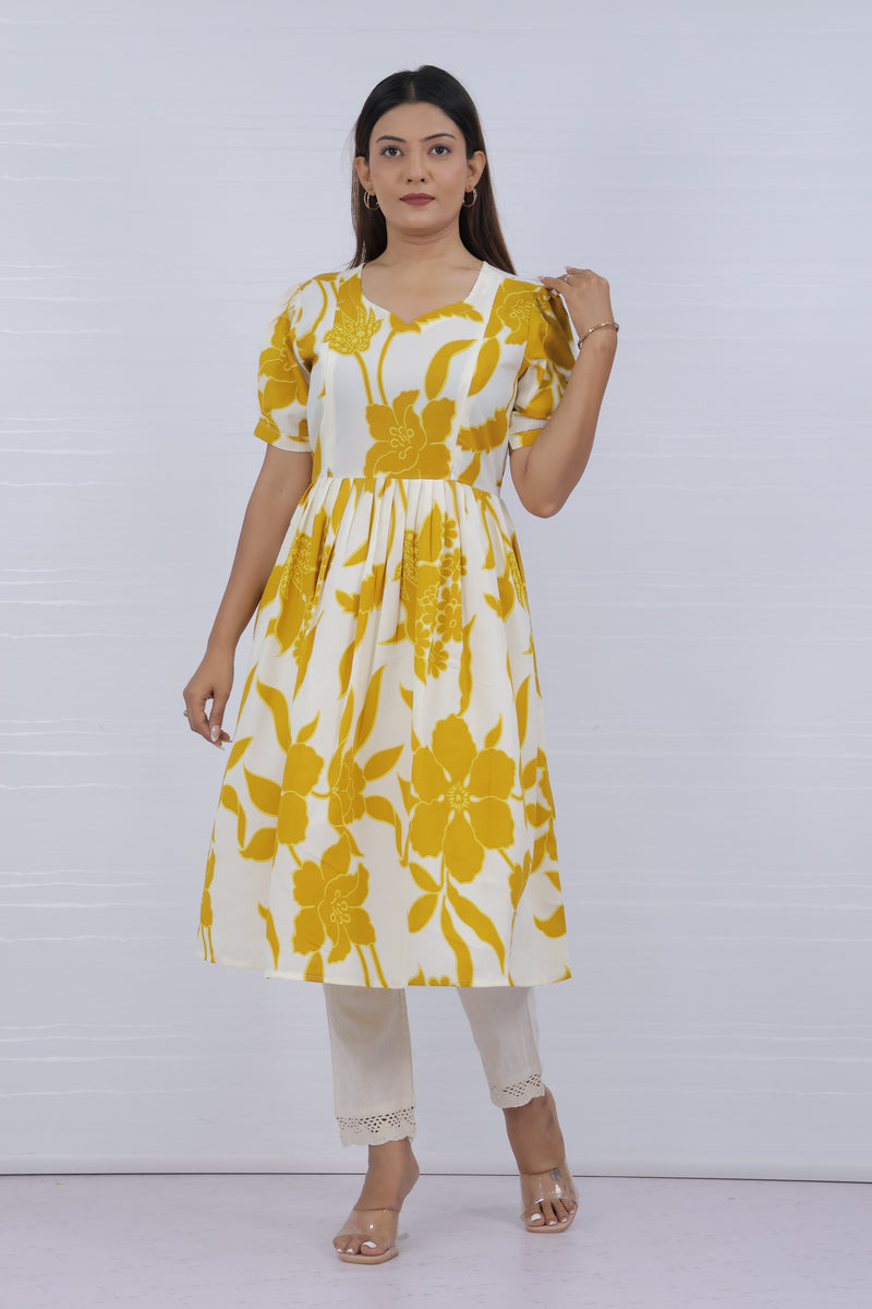 Yelllow cotton feeding kurti
