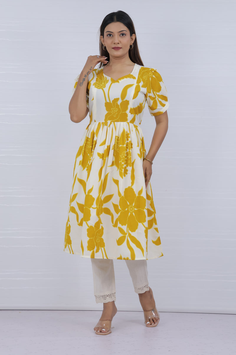 Yelllow cotton feeding kurti