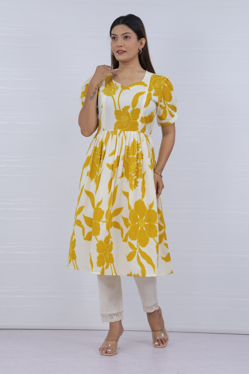 Yelllow cotton feeding kurti