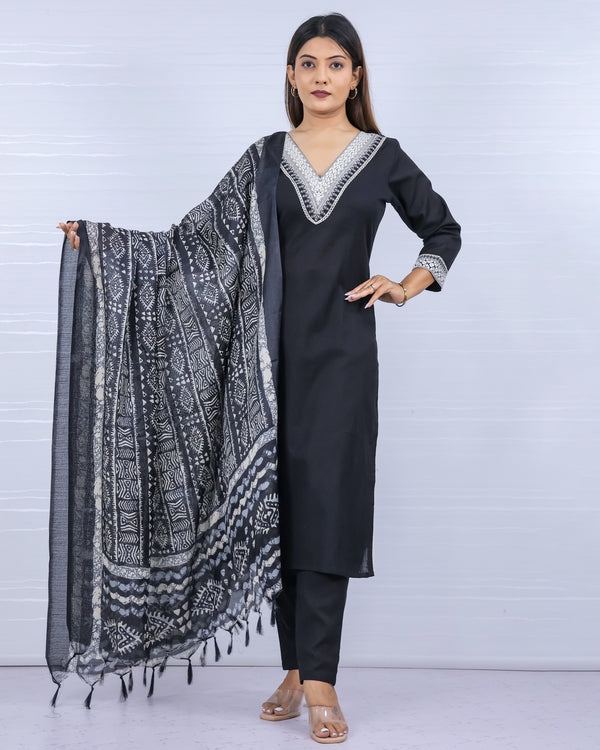 Kaya Black Flax Cotton Suit