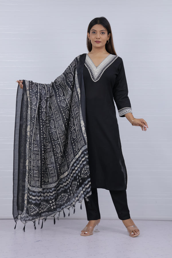 Kaya Black Flax Cotton Suit