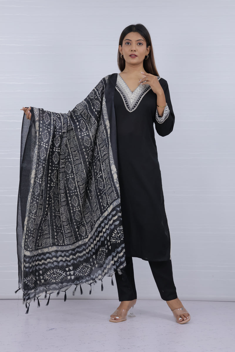 Kaya Black Flax Cotton Suit
