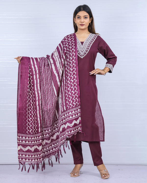 Kaya Purple Flax Cotton Suit