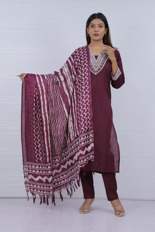 Kaya Purple Flax Cotton Suit