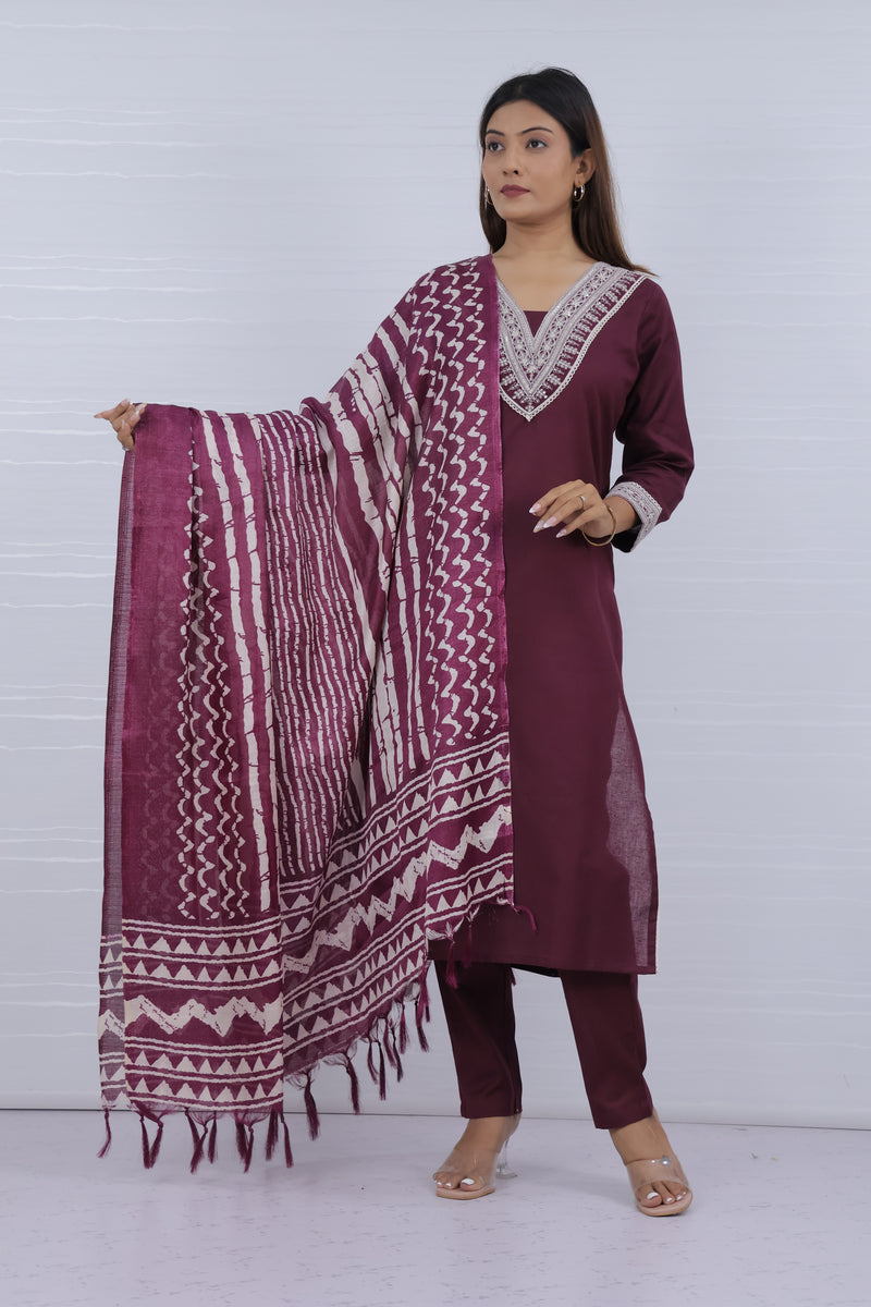 Kaya Purple Flax Cotton Suit
