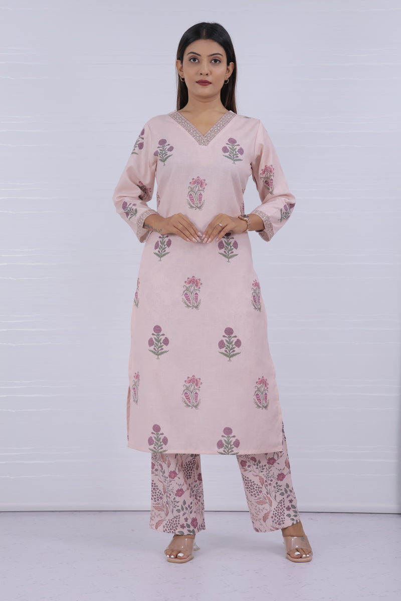 Women Pink Floral Printed Kurta With Pant