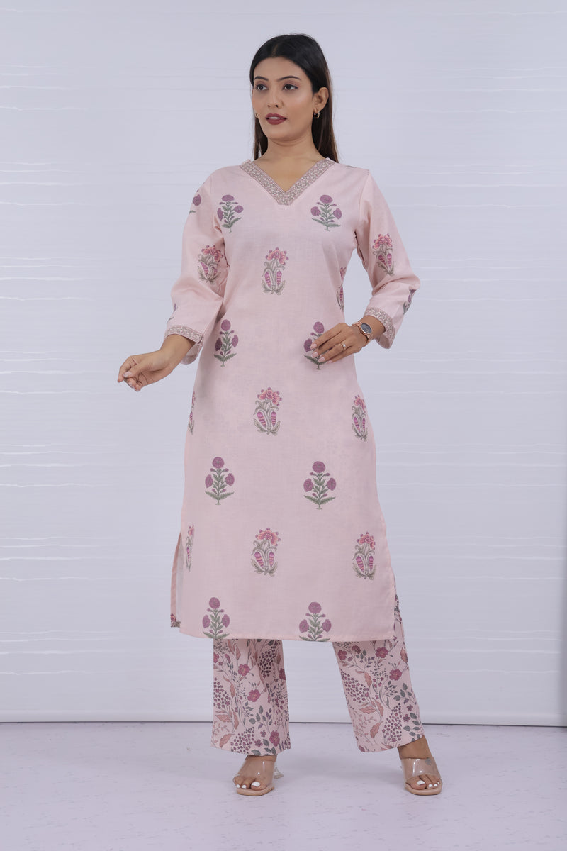 Women Pink Floral Printed Kurta With Pant