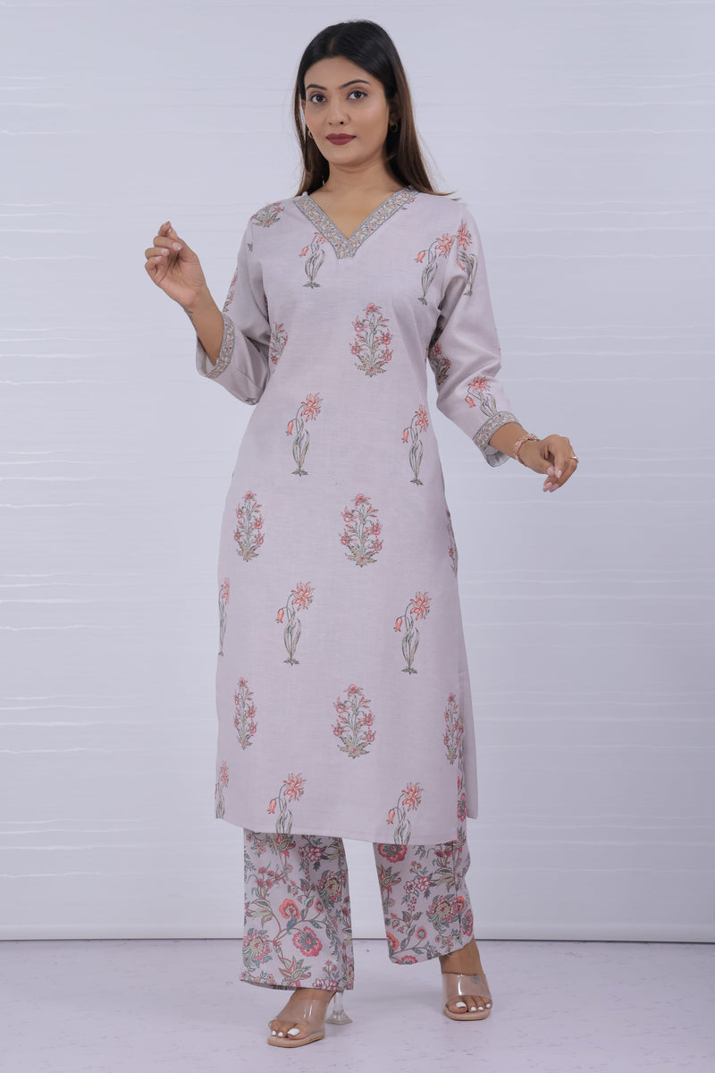 Women Purple Floral Printed Kurta With Pant