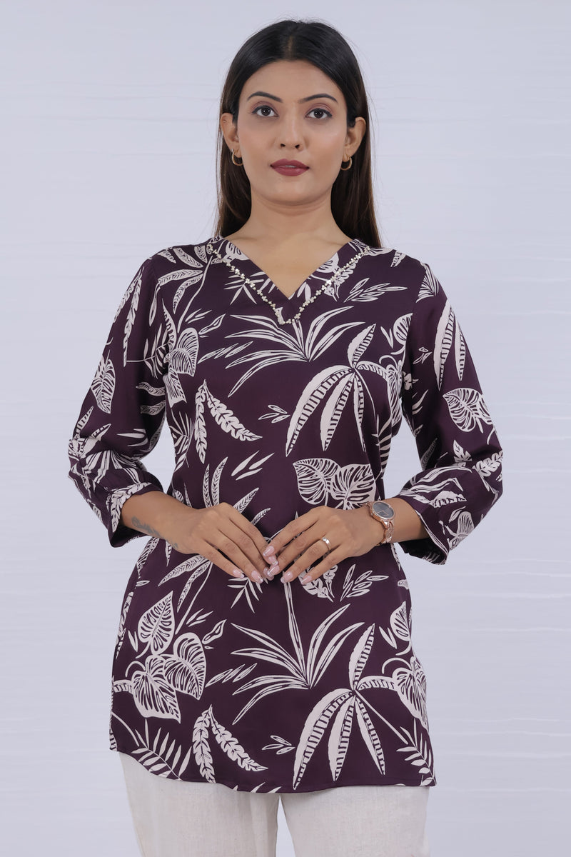 Women Purple Rayon Printed Short Top