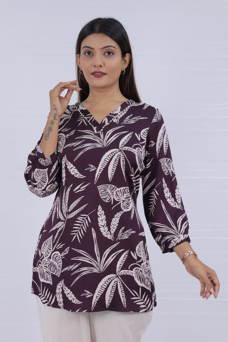 Women Purple Rayon Printed Short Top