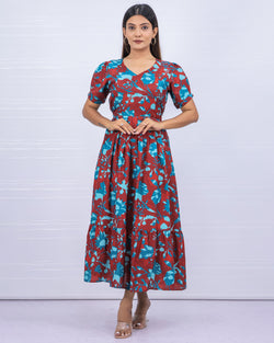 Women's Cotton Maroon Maternity Feeding Dress