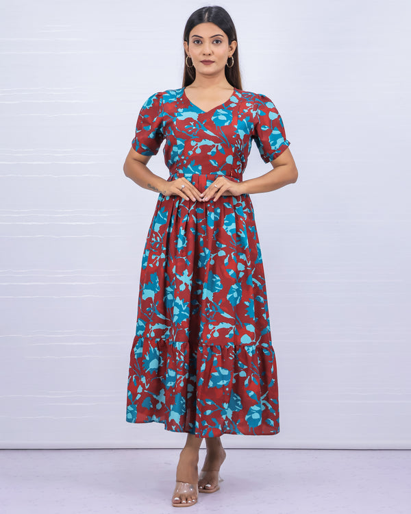 Women's Cotton Maroon Maternity Feeding Dress