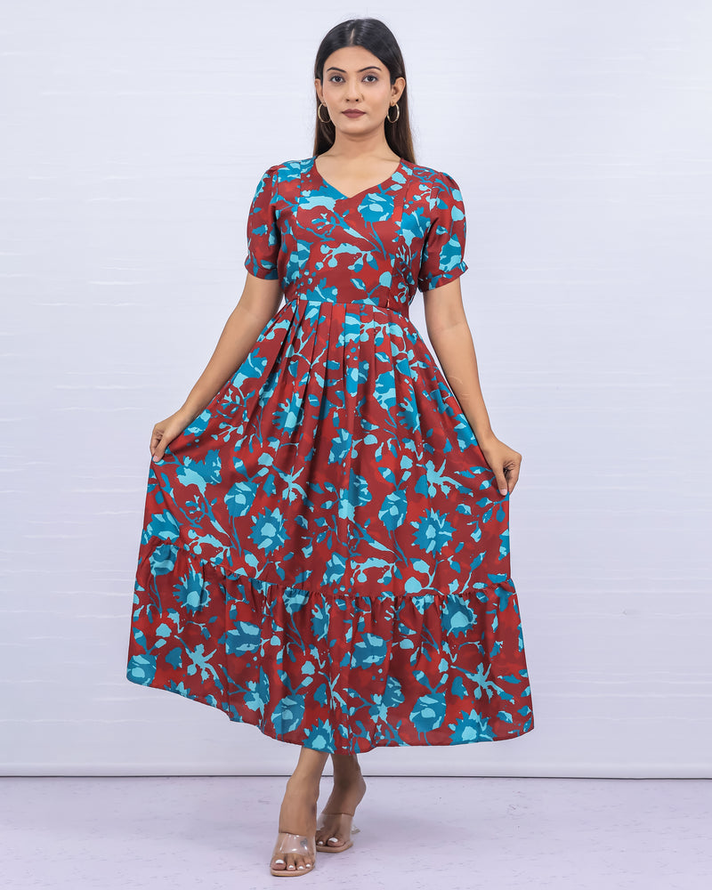 Women's Cotton Maroon Maternity Feeding Dress