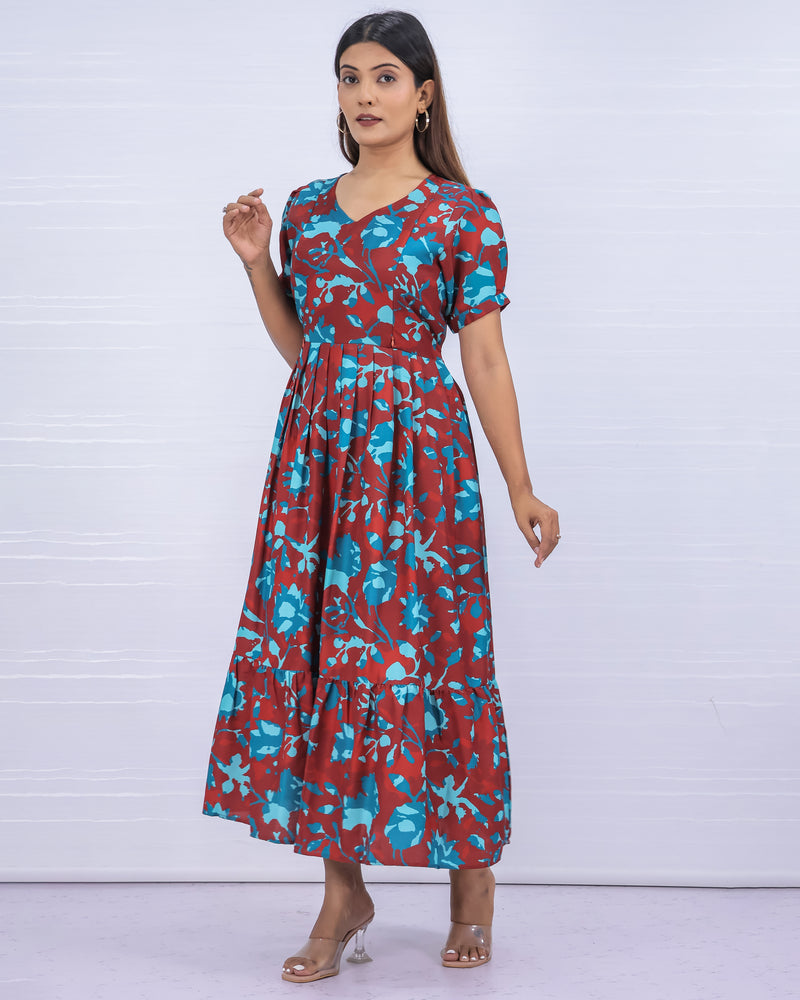 Women's Cotton Maroon Maternity Feeding Dress