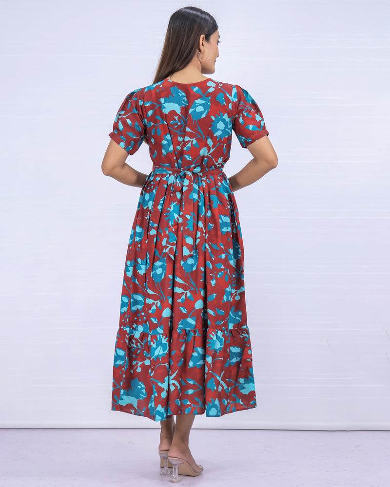 Women's Cotton Maroon Maternity Feeding Dress