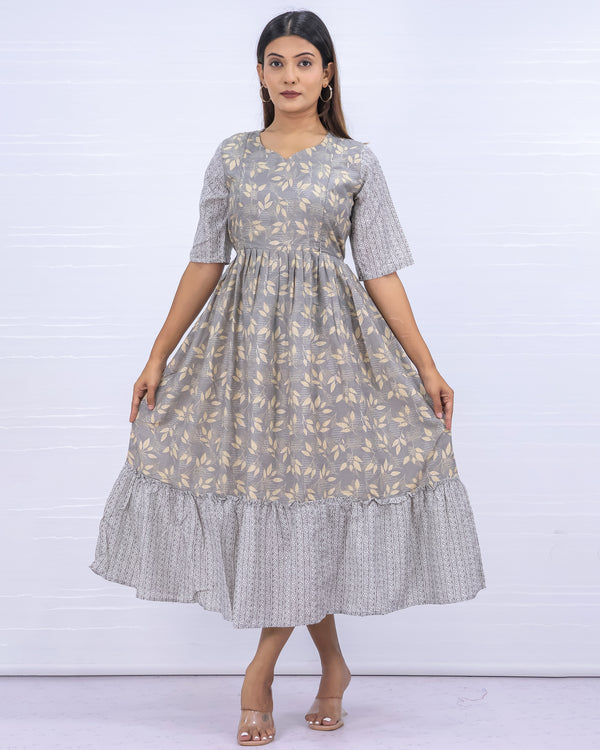 Women's Poly Gray Maternity Feeding Dress