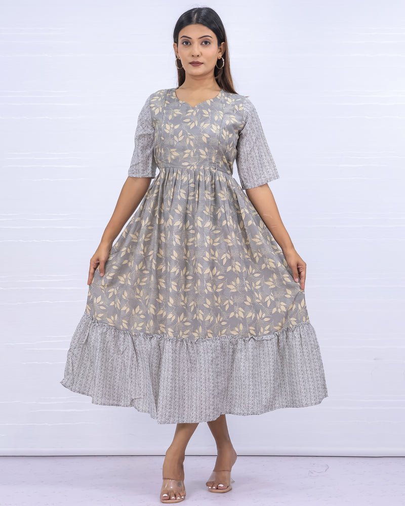 Women's Poly Gray Maternity Feeding Dress