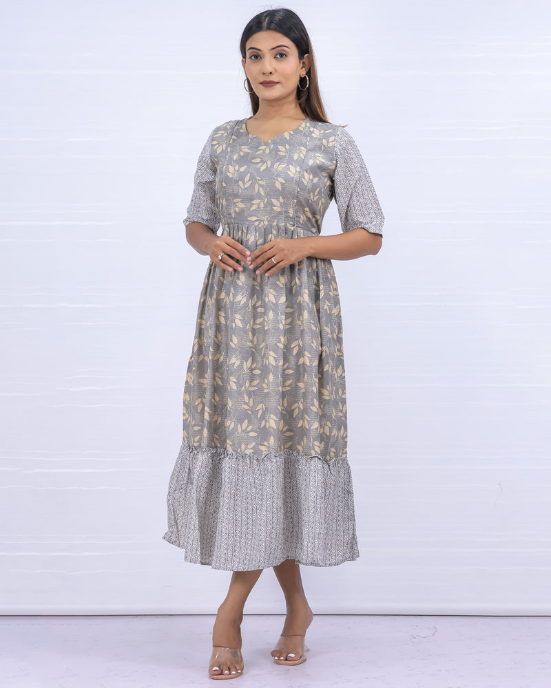 Women's Poly Gray Maternity Feeding Dress