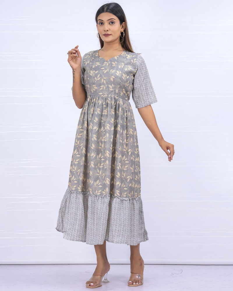Women's Poly Gray Maternity Feeding Dress