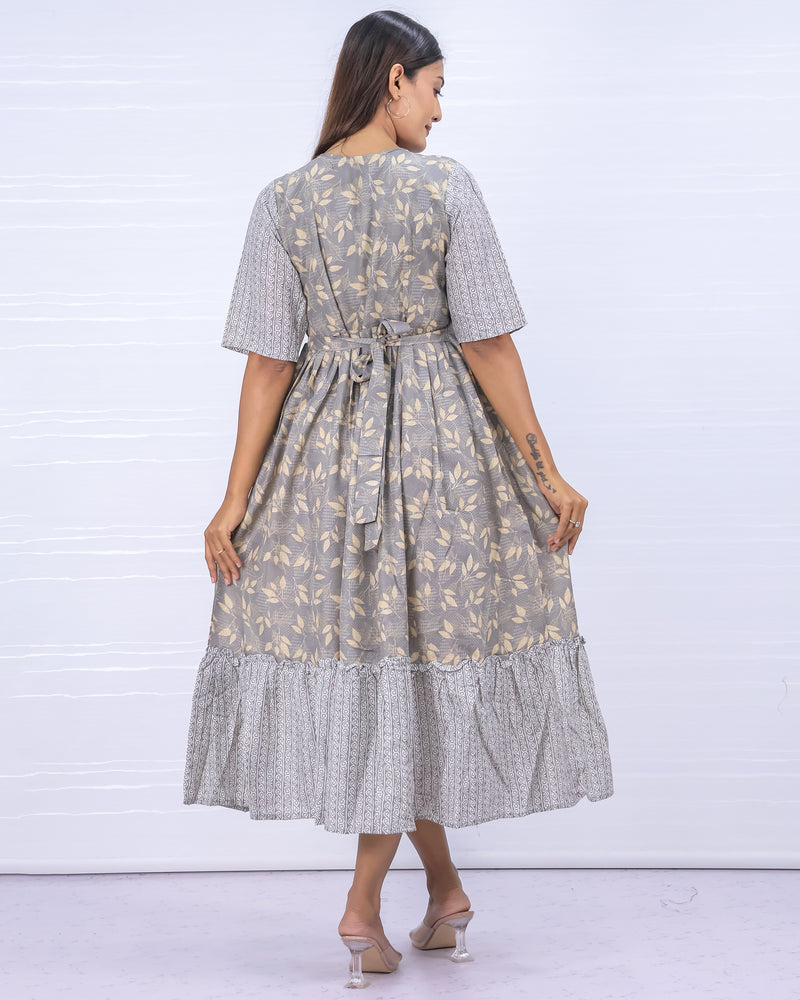 Women's Poly Gray Maternity Feeding Dress