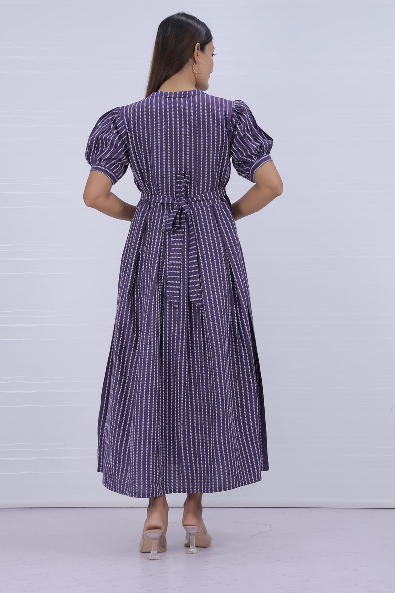 Women's Cotton Purple Maternity Feeding Dress