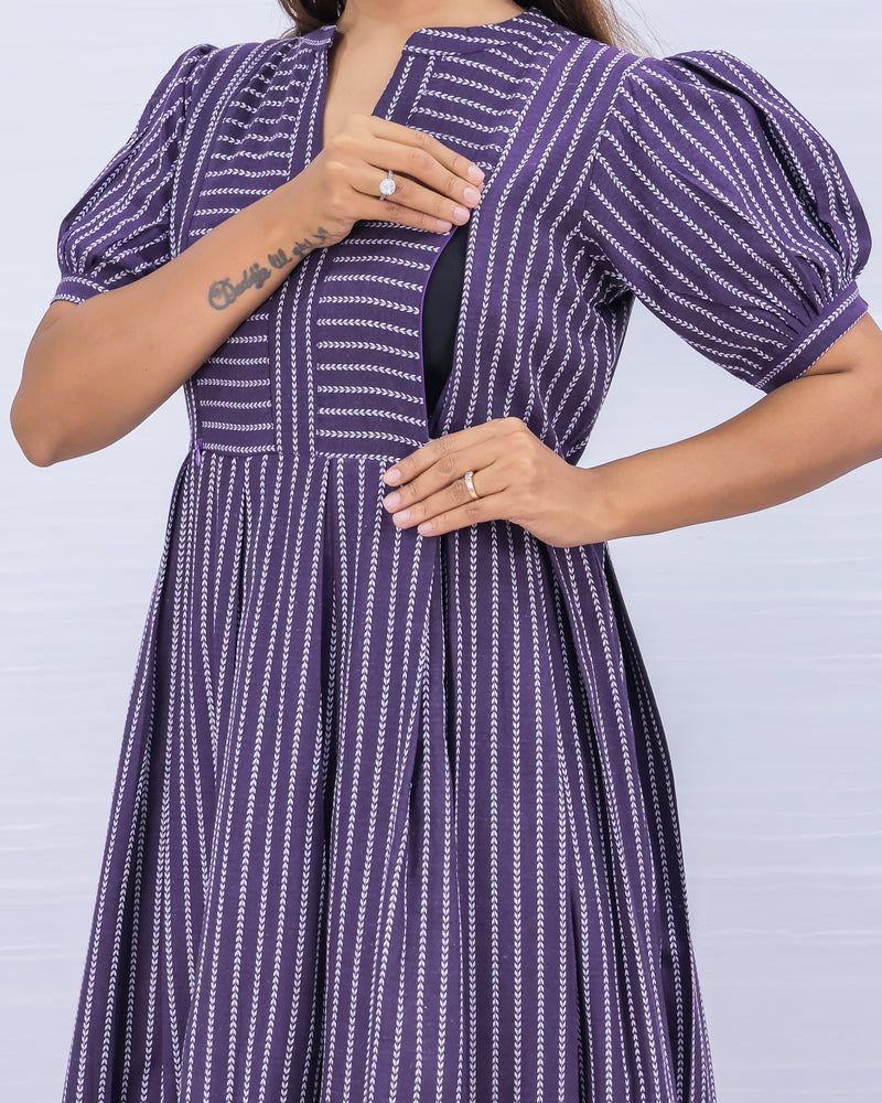Women's Cotton Purple Maternity Feeding Dress