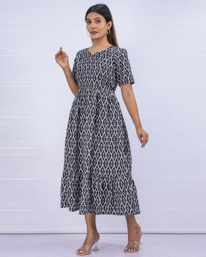 Women's Cotton Black Maternity Feeding Dress
