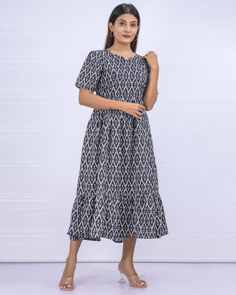 Women's Cotton Black Maternity Feeding Dress