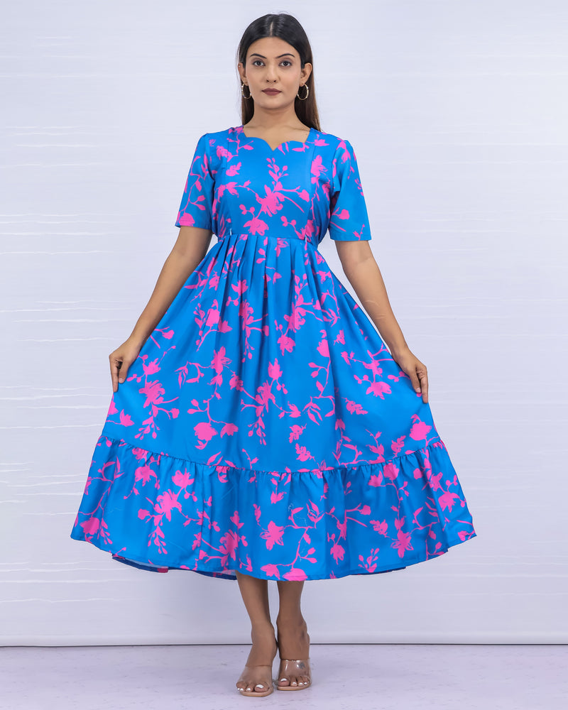 Women's Cotton Blue Maternity Feeding Dress