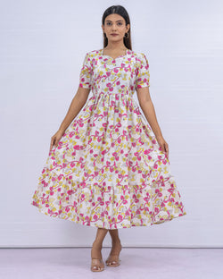 Women's Cotton White Maternity Feeding Dress