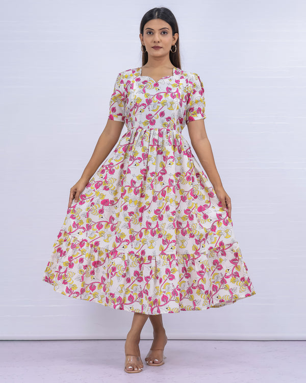 Women's Cotton White Maternity Feeding Dress