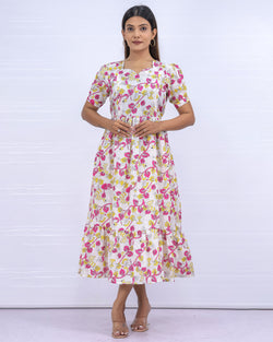 Women's Cotton White Maternity Feeding Dress