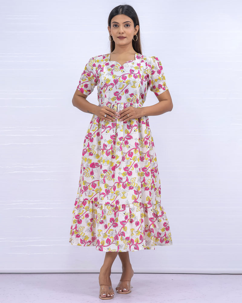 Women's Cotton White Maternity Feeding Dress