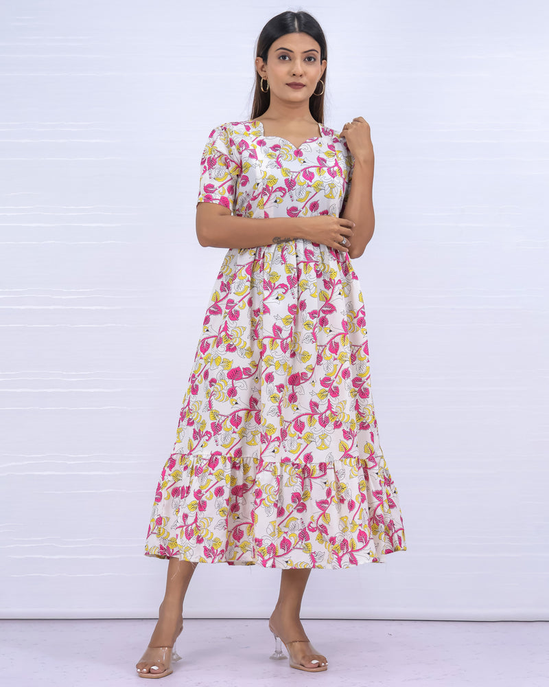 Women's Cotton White Maternity Feeding Dress