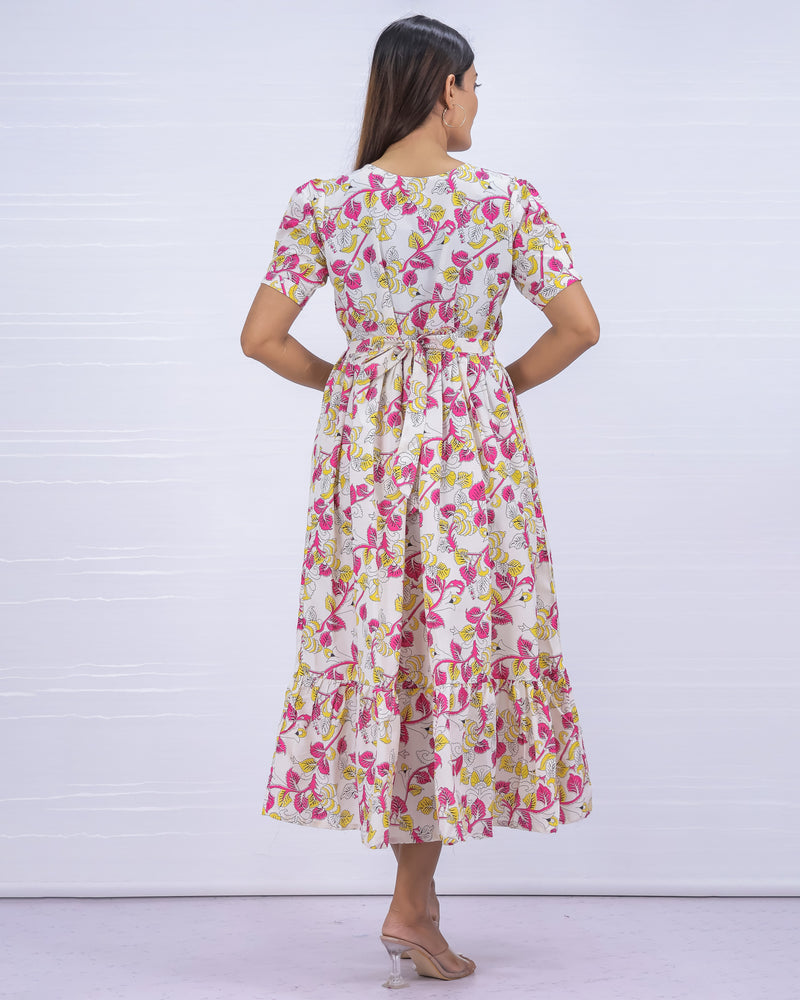Women's Cotton White Maternity Feeding Dress