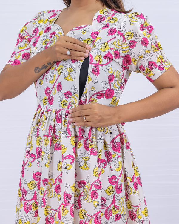 Women's Cotton White Maternity Feeding Dress