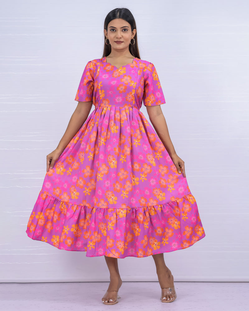 Women's Cotton Pink Maternity Feeding Dress