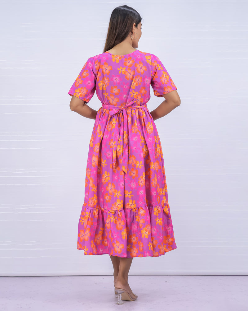 Women's Cotton Pink Maternity Feeding Dress