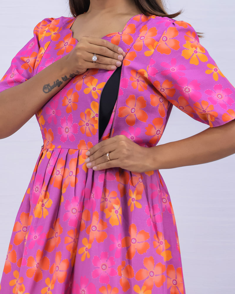 Women's Cotton Pink Maternity Feeding Dress