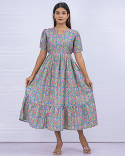 Women's Cotton Blue Maternity Feeding Dress