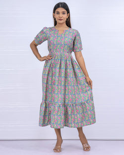 Women's Cotton Blue Maternity Feeding Dress
