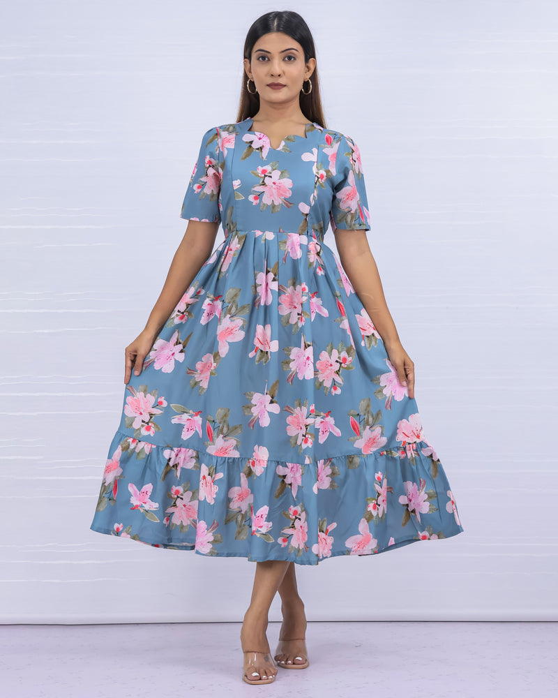 Women's Cotton LIght Blue Maternity Feeding Dress