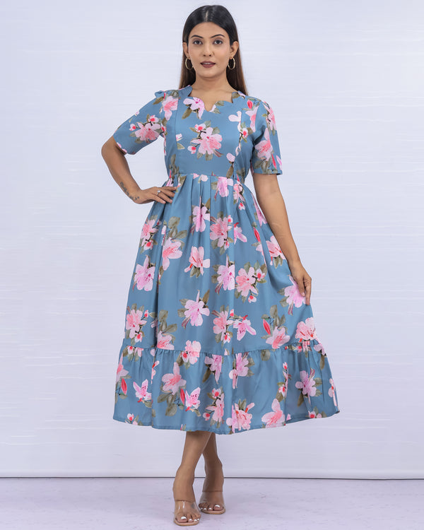 Women's Cotton LIght Blue Maternity Feeding Dress