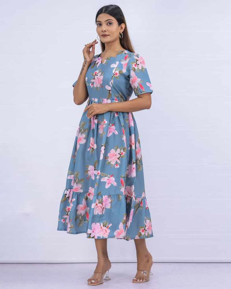 Women's Cotton LIght Blue Maternity Feeding Dress