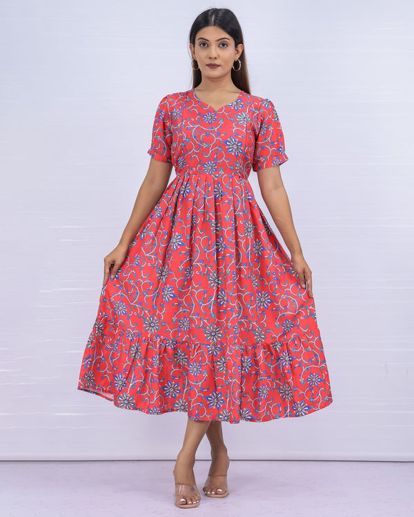 Women's Cotton Peach Maternity Feeding Dress