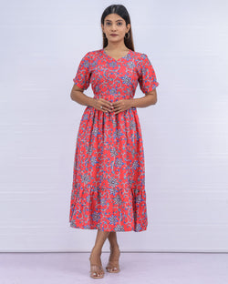 Women's Cotton Peach Maternity Feeding Dress