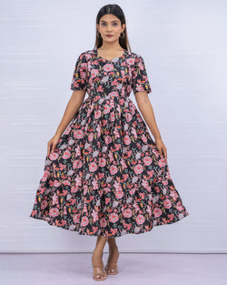 Women's Cotton Black Maternity Feeding Dress